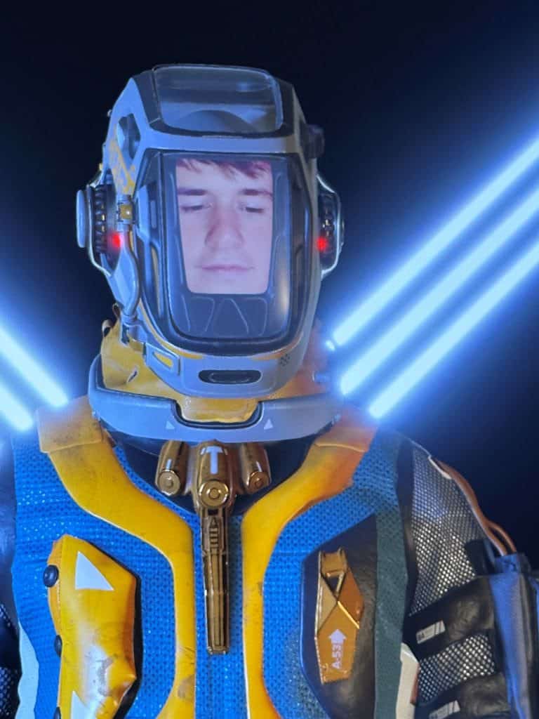 A young man's face embedded into a digital image of a future astronaut at Dubai's Museum of the Future