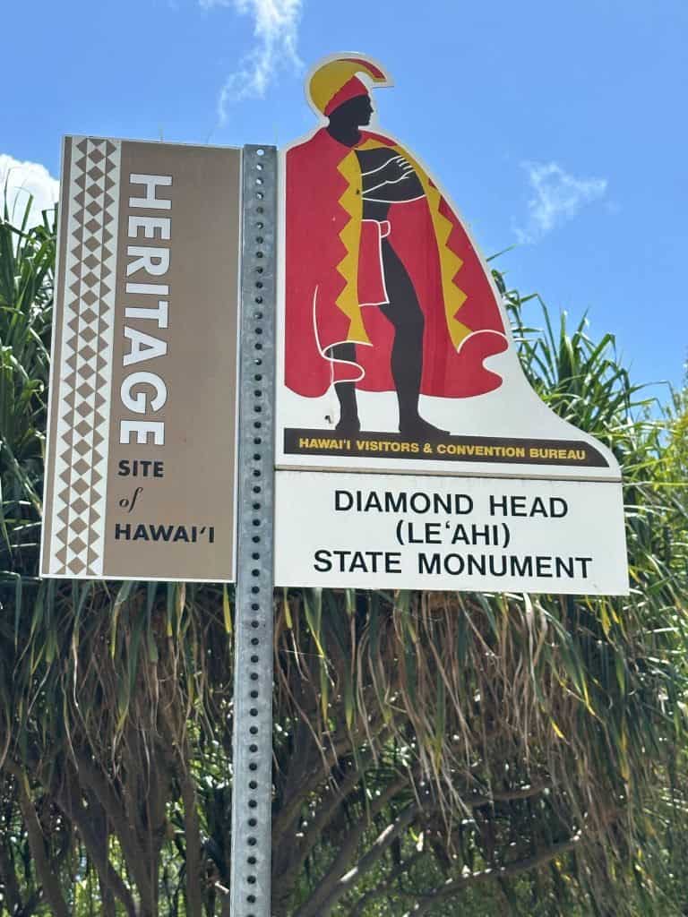 Sign showing Diamond Head State Monument is a State Heritage Site of Hawaii
